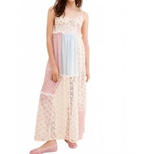 NEW ROSA CLOTHING lace patchwork halter maxi flare dress in floral